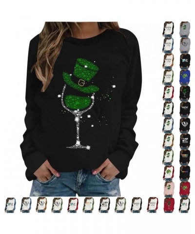 Women's St Patrick's Day Sweatshirt Green Wine Glass Printed Sweatshirts Lady Hawaiian Shirt Shamrock Ireland Pullover 16 $12...