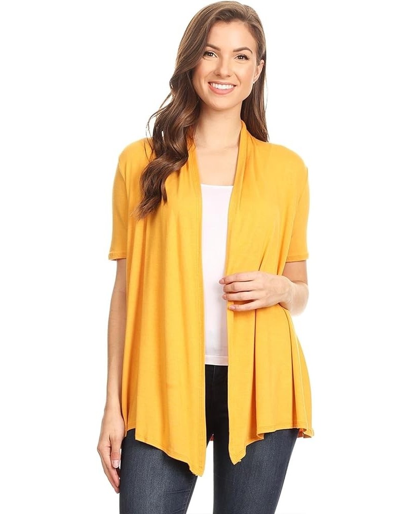 Women's Casual Basic Short Sleeves Open Front Draped Solid Cardigan Mcd00087 Mustard $13.17 Sweaters