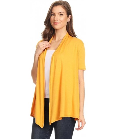 Women's Casual Basic Short Sleeves Open Front Draped Solid Cardigan Mcd00087 Mustard $13.17 Sweaters