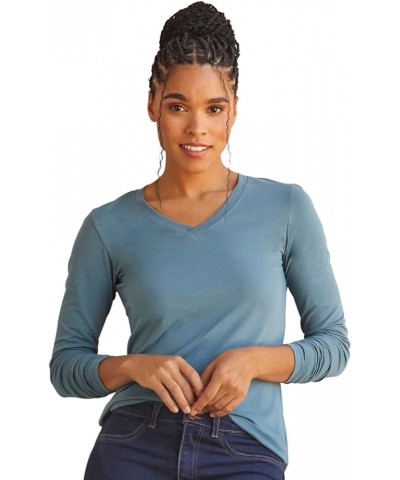 Women's Organic Pima Cotton Long Sleeve V-Neck T-Shirt Horizon Blue $30.03 T-Shirts