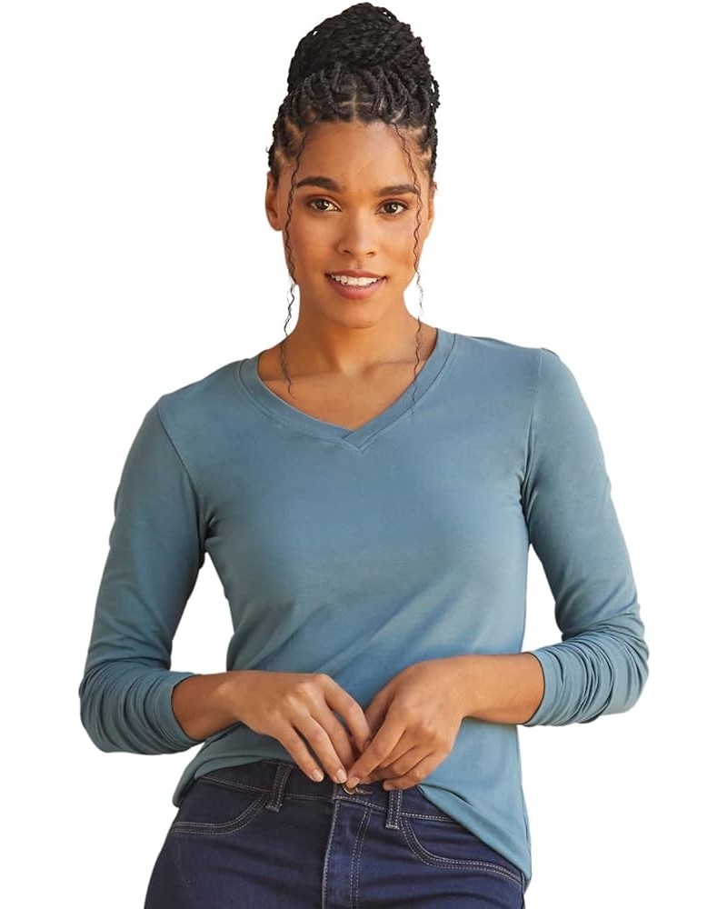 Women's Organic Pima Cotton Long Sleeve V-Neck T-Shirt Horizon Blue $30.03 T-Shirts