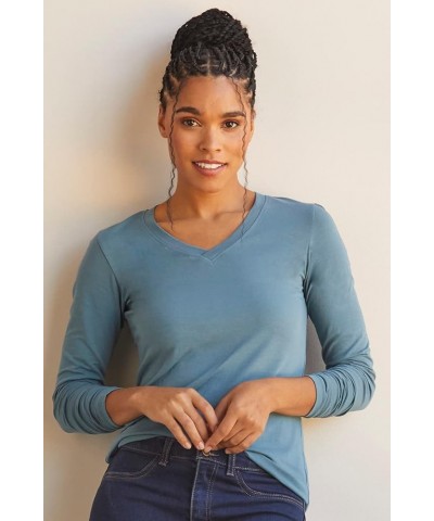 Women's Organic Pima Cotton Long Sleeve V-Neck T-Shirt Horizon Blue $30.03 T-Shirts