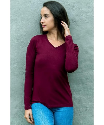 Women's Organic Pima Cotton Long Sleeve V-Neck T-Shirt Horizon Blue $30.03 T-Shirts