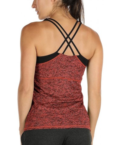 Women's Activewear Workout Yoga Spaghetti Strap Racerback Tank Top with Built in Bra Burnt Ochre $14.21 Activewear