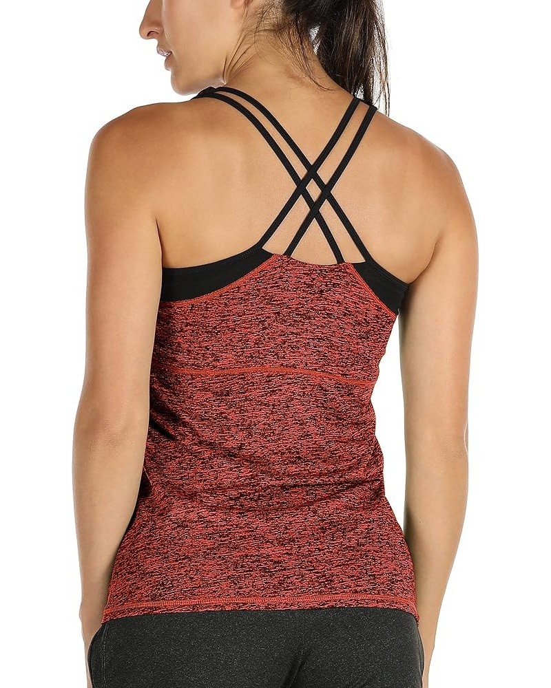 Women's Activewear Workout Yoga Spaghetti Strap Racerback Tank Top with Built in Bra Burnt Ochre $14.21 Activewear