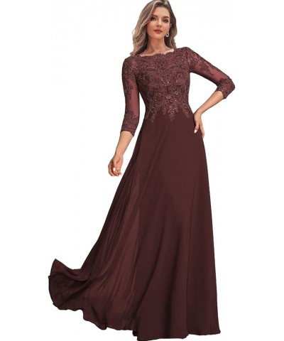 Women's Lace Mother of The Bride Dresses Long for Wedding Chiffon Long Formal Evening Dress with Sleeves Burgundy $48.22 Dresses