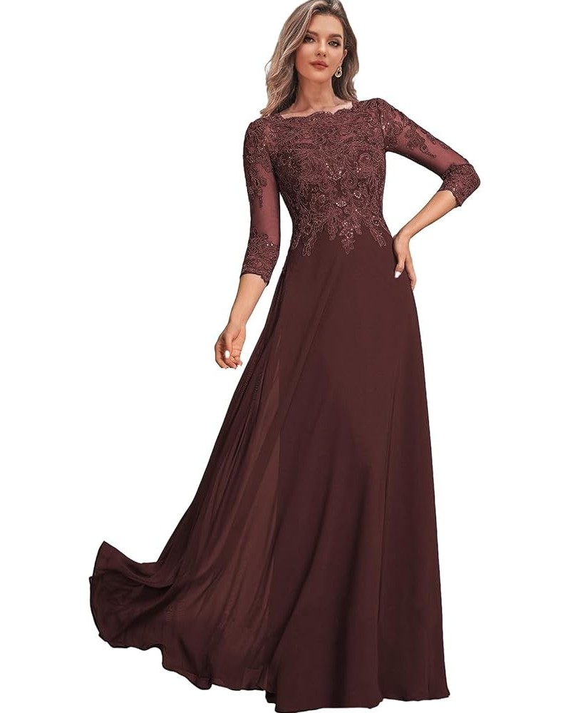 Women's Lace Mother of The Bride Dresses Long for Wedding Chiffon Long Formal Evening Dress with Sleeves Burgundy $48.22 Dresses