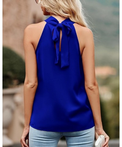 2024 Women Summer Sleeveless Tie Mock Neck Halter Tops Casual Bow Loose Tank Top Lightweight Dressy Blouse Shirts Solid Royal...