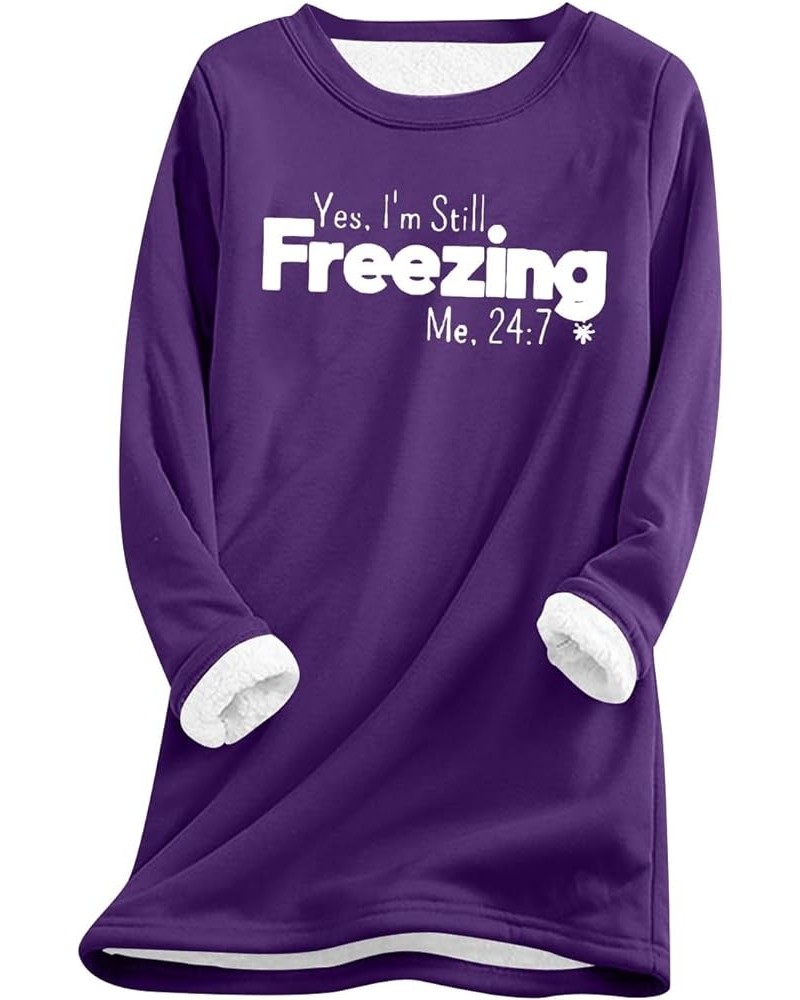 Yes,i'm Still Freezing -Me 24:7 Sherpa Lined Sweatshirt Women Faux Fur Parka Warm Outerwear Letter Print Loungewear 5-purple ...