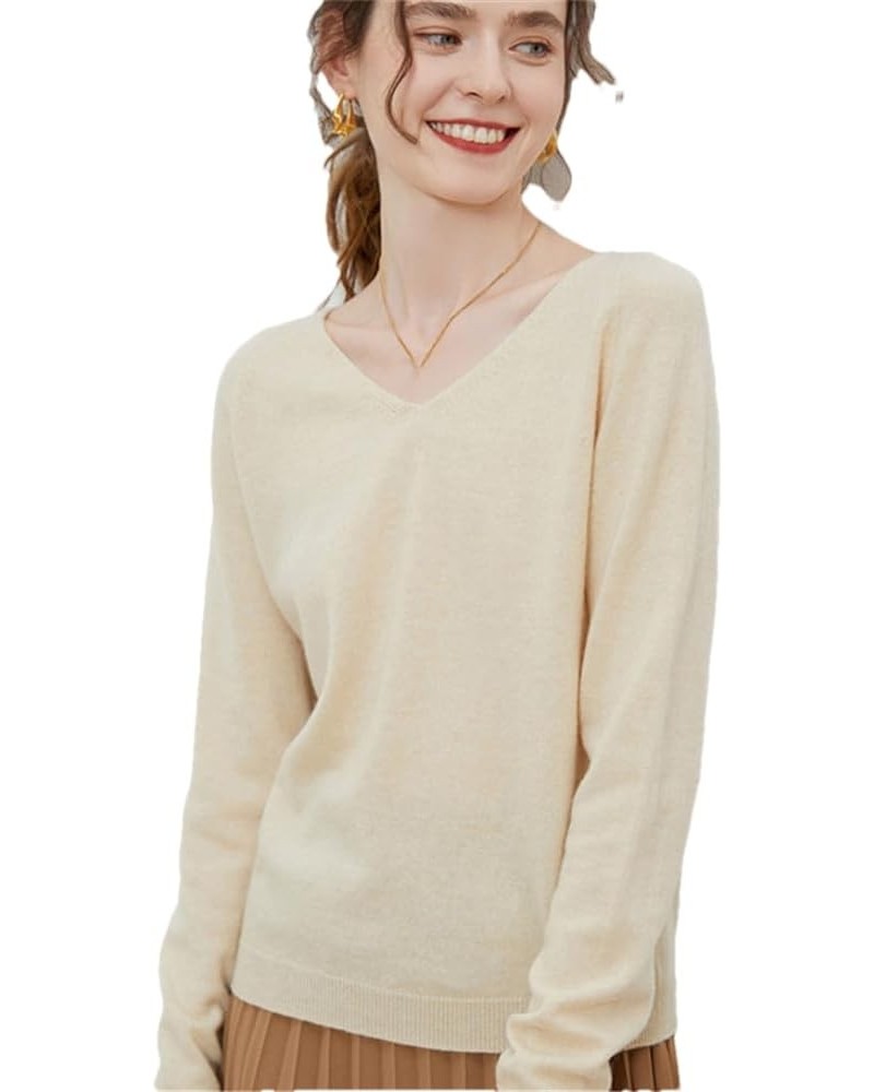 Women 3D Knit Seamless Cashmere Sweaters Winter Vintage Long Sleeve V Neck Jumper Beige $38.54 Sweaters