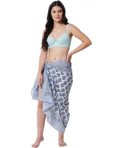 Swimsuit Beach Sarong Cover Ups for Swimwear Women-Hand Print Wrap Skirt Parisian Blue $13.76 Swimsuits