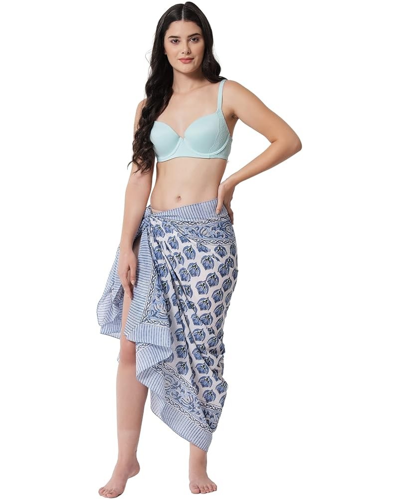 Swimsuit Beach Sarong Cover Ups for Swimwear Women-Hand Print Wrap Skirt Parisian Blue $13.76 Swimsuits