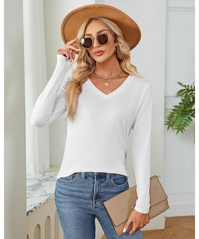 2 Pack Women's V Neck T Shirts, Short or Long Sleeve Tunic Tops Causal Summer Basic Shirts Solid Hem Tee Blouses White, Pink,...