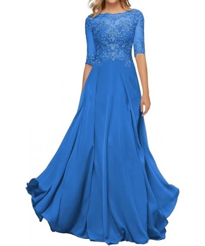 Women's Mother of The Bride Dresses for Wedding with Sleeves Long Lace Applique Formal Evening Gown Ocean Blue $38.71 Dresses