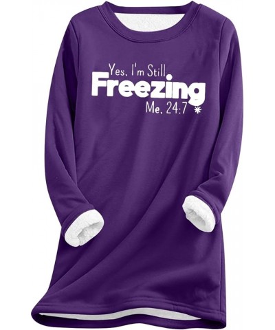 Yes,i'm Still Freezing -Me 24:7 Sherpa Lined Sweatshirt Women Faux Fur Parka Warm Outerwear Letter Print Loungewear 5-purple ...