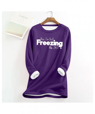 Yes,i'm Still Freezing -Me 24:7 Sherpa Lined Sweatshirt Women Faux Fur Parka Warm Outerwear Letter Print Loungewear 5-purple ...