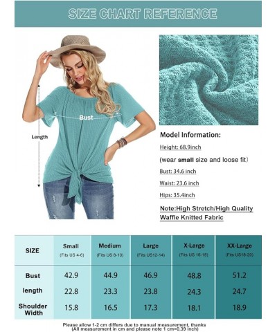 Womens Waffle Knit Off The Shoulder Tops Casual Short Sleeve Blouses Summer Tie Knot Loose T-Shirt Camouflage Pink $11.19 Blo...