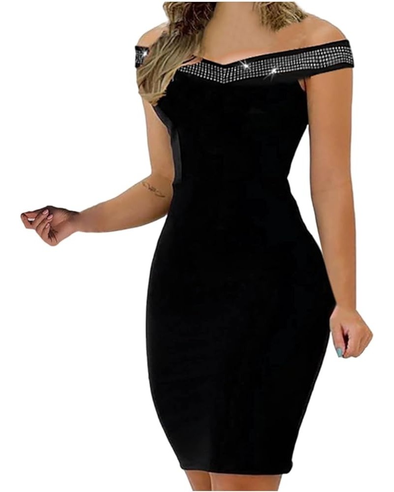 Cocktail Dresses,Womens Sexy Sparkly One Shoulder Midi Dress Elegant Smocked Slit Bodycon Dresses H-black $12.41 Activewear