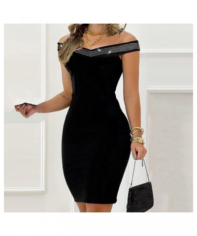 Cocktail Dresses,Womens Sexy Sparkly One Shoulder Midi Dress Elegant Smocked Slit Bodycon Dresses H-black $12.41 Activewear