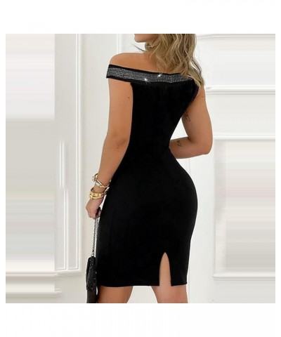 Cocktail Dresses,Womens Sexy Sparkly One Shoulder Midi Dress Elegant Smocked Slit Bodycon Dresses H-black $12.41 Activewear