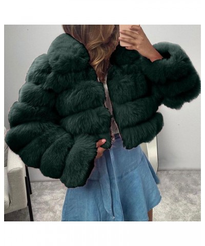 Women Short Faux Fur Coat Open Front Zip Cropped Hoodie Warm Furry Splicing Jacket Elegant Long Sleeve Outerwear Army Green $...