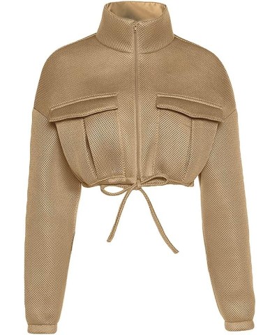 Women's Full Zip Crop Jacket Coat Long Sleeve Sexy Fashion Short Top Casual Cropped Light Bomber Jacket Outerwear Brown $16.7...