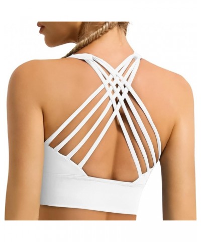 Women's Strappy Longline Sports Bra Crisscross Back Medium Support Padded Workout Tank Yoga Crop Top 1 White $15.00 Lingerie