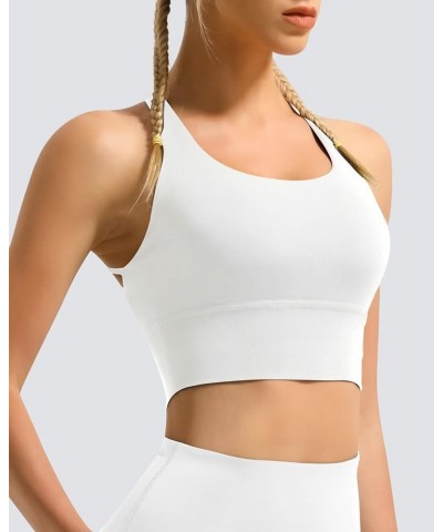 Women's Strappy Longline Sports Bra Crisscross Back Medium Support Padded Workout Tank Yoga Crop Top 1 White $15.00 Lingerie