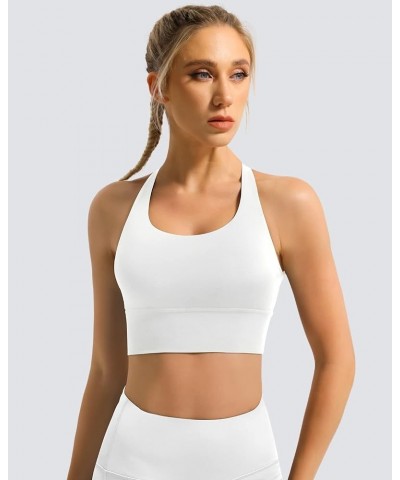 Women's Strappy Longline Sports Bra Crisscross Back Medium Support Padded Workout Tank Yoga Crop Top 1 White $15.00 Lingerie