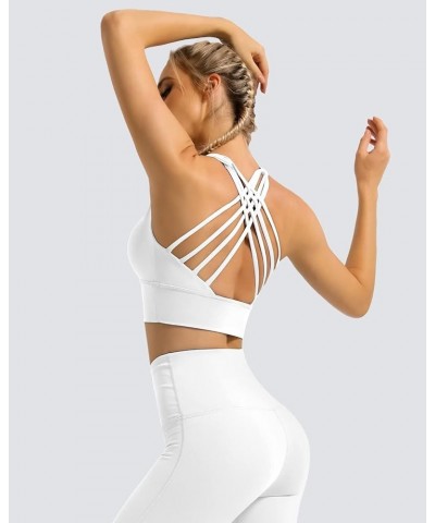 Women's Strappy Longline Sports Bra Crisscross Back Medium Support Padded Workout Tank Yoga Crop Top 1 White $15.00 Lingerie