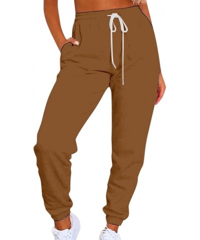 Fleece Lined Joggers for Women High Waisted Drawstring Thermal Sweatpants Workout Pants Running Pants with Pockets Brown $9.4...