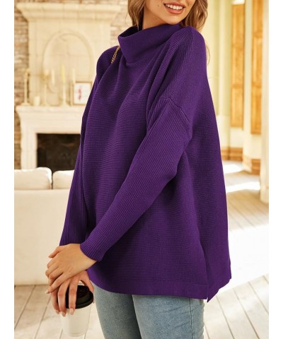 Women's Mock Turtleneck Sweater Long Batwing Sleeve Split Hem Casual Oversized Knit Pullover Tunic Tops Purple $29.49 Sweaters