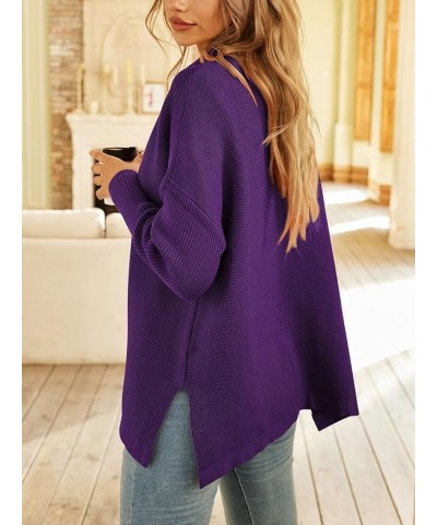 Women's Mock Turtleneck Sweater Long Batwing Sleeve Split Hem Casual Oversized Knit Pullover Tunic Tops Purple $29.49 Sweaters