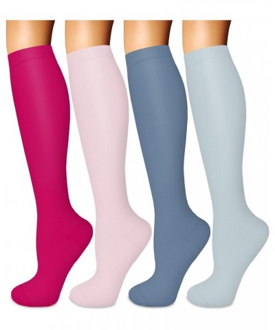 4 Pairs Compression Socks for Women Circulation-Best Support for Nurses,Running,Athletic,Travel 07-rose Red/Pink/Blue/Light B...