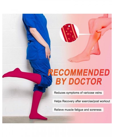 4 Pairs Compression Socks for Women Circulation-Best Support for Nurses,Running,Athletic,Travel 07-rose Red/Pink/Blue/Light B...