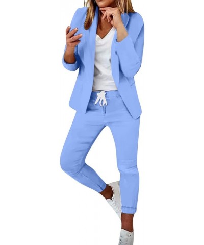 Blazer Sets Women 2 Piece Outfits Business Pantsuit Casual Fashion Pants Suits Solid Open Front Elegant Dressy Sets 03-blue $...