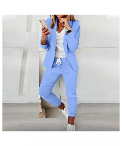 Blazer Sets Women 2 Piece Outfits Business Pantsuit Casual Fashion Pants Suits Solid Open Front Elegant Dressy Sets 03-blue $...