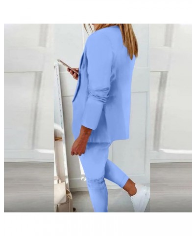 Blazer Sets Women 2 Piece Outfits Business Pantsuit Casual Fashion Pants Suits Solid Open Front Elegant Dressy Sets 03-blue $...