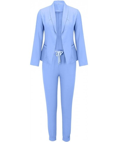 Blazer Sets Women 2 Piece Outfits Business Pantsuit Casual Fashion Pants Suits Solid Open Front Elegant Dressy Sets 03-blue $...