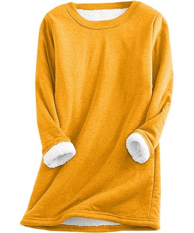 Fleece Sweatshirts For Women 2023 Sherpa lined Loungewear Tunic Tops crew neck Fuzzy Pullover Sweater Soft warm tops 05-yello...