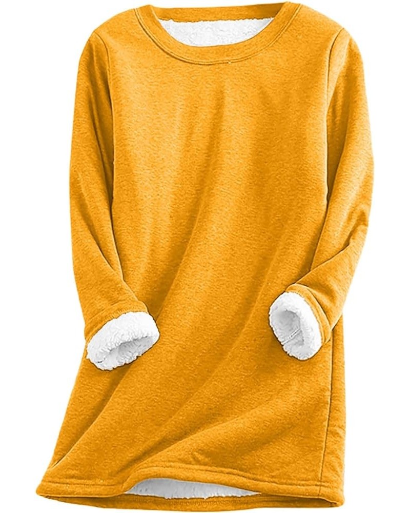 Fleece Sweatshirts For Women 2023 Sherpa lined Loungewear Tunic Tops crew neck Fuzzy Pullover Sweater Soft warm tops 05-yello...