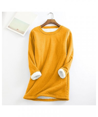 Fleece Sweatshirts For Women 2023 Sherpa lined Loungewear Tunic Tops crew neck Fuzzy Pullover Sweater Soft warm tops 05-yello...