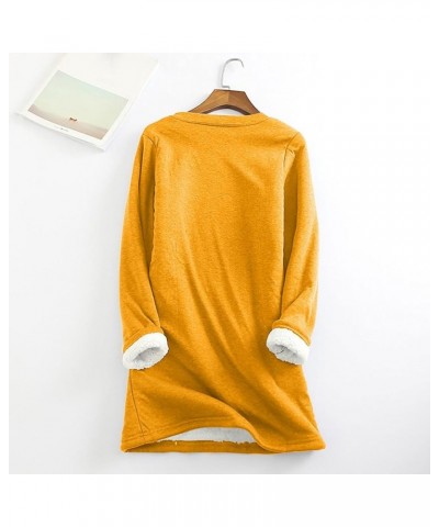 Fleece Sweatshirts For Women 2023 Sherpa lined Loungewear Tunic Tops crew neck Fuzzy Pullover Sweater Soft warm tops 05-yello...