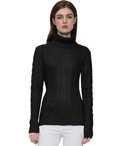 Women Turtleneck Knitted Long Sleeve Slim Fitted Cable Knit Soft Sweater Black $17.60 Sweaters