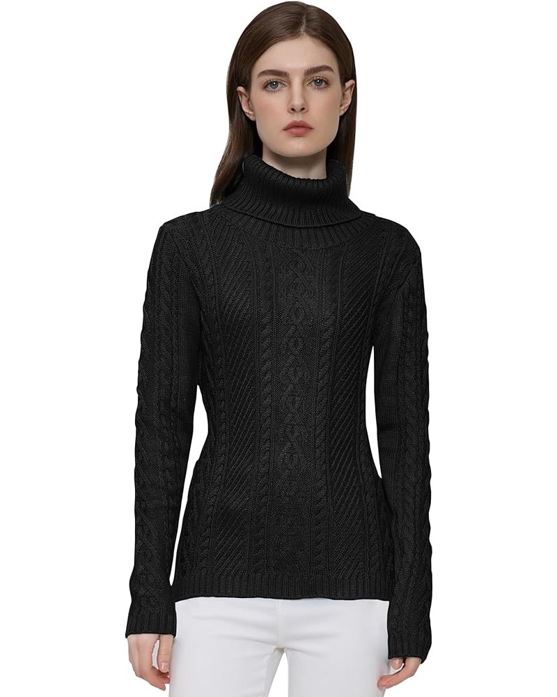 Women Turtleneck Knitted Long Sleeve Slim Fitted Cable Knit Soft Sweater Black $17.60 Sweaters