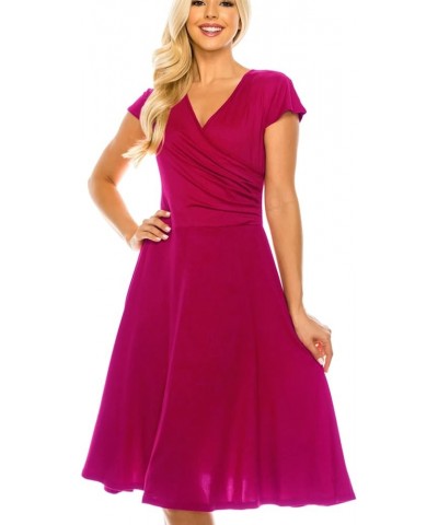 Women's V-Neck Skater Dress Fuchsia $17.04 Dresses