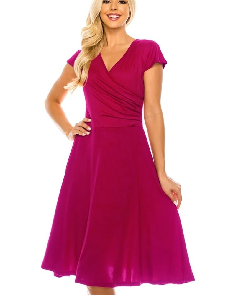 Women's V-Neck Skater Dress Fuchsia $17.04 Dresses