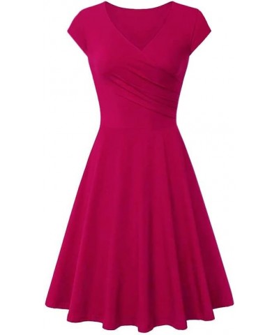 Women's V-Neck Skater Dress Fuchsia $17.04 Dresses