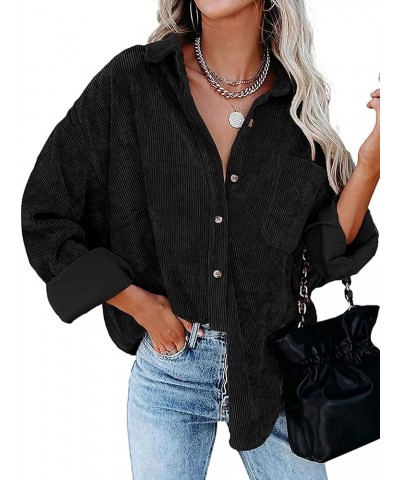 Womens Corduroy Shirt Oversized Button Down Blouse Long Sleeve Shacket Lapel Collar Shirts for Women 1-black $19.26 Blouses