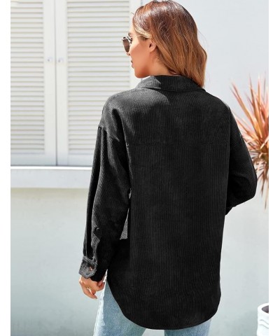 Womens Corduroy Shirt Oversized Button Down Blouse Long Sleeve Shacket Lapel Collar Shirts for Women 1-black $19.26 Blouses